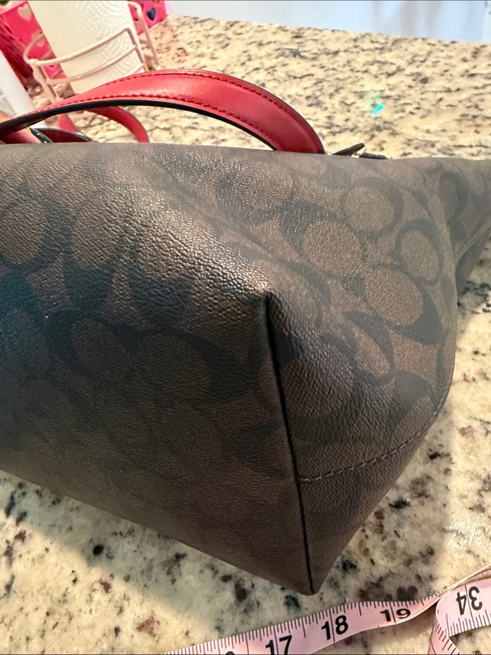 COACH Signature Tote with Red Leather Trim - Picture 14 of 16